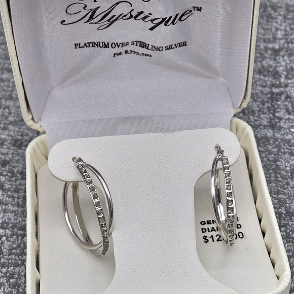 Diamond Mystique Double Hoop Sterling Silver Diamond Earrings - Picture 2 of 4